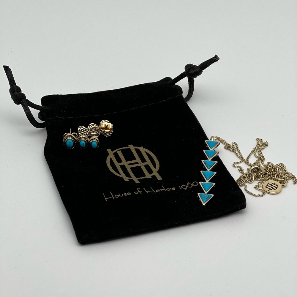 House of Harlow Triangle Pendant & Tanta 3-Sone Earrings